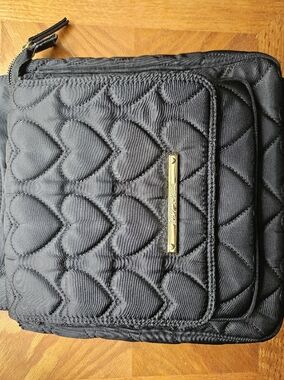 Betsey Johnson Quilted Heart Black Crossbody Shoulder Bag With Floral Interior